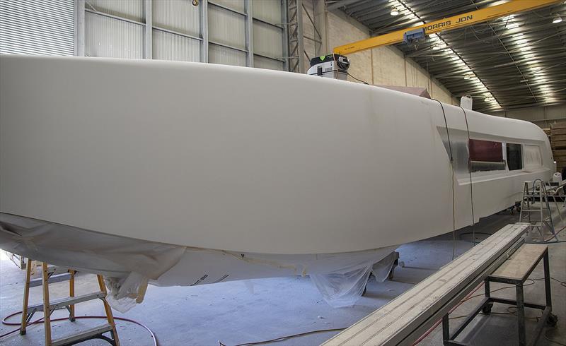 Tiffany 'blue', or Indigo blue? We'll see in the final wash up, but she will be smooth and very distinctive in the final guise photo copyright John Curnow taken at  and featuring the Power boat class