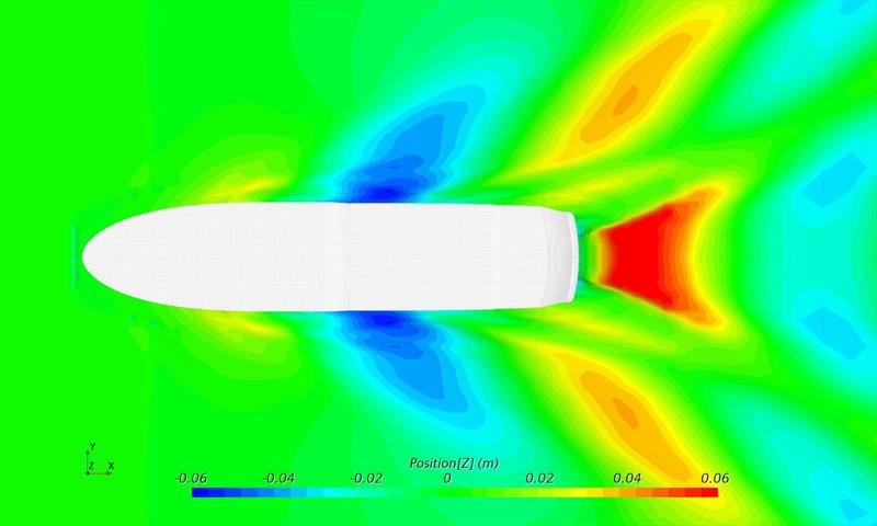 Wave plan at 20 knots of the base hull - deeper colours and size indicate the issues photo copyright Bray Yacht Design taken at  and featuring the Power boat class