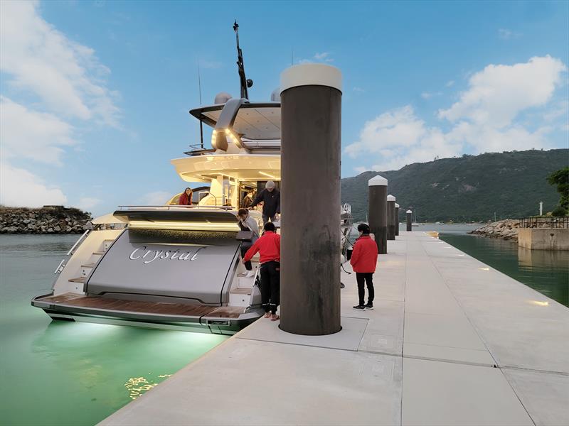 Mr Thomas Woo and friends arrive on own Azimut S8 photo copyright Lantau Yacht Club taken at Lantau Yacht Club and featuring the Power boat class