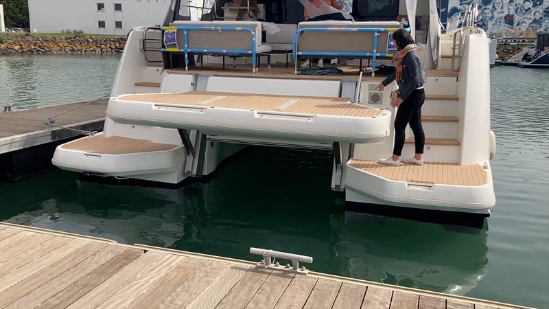 Terrace level aboard the M48, which when you add the railings can be accessed off the aft deck - photo © Prestige Yachts