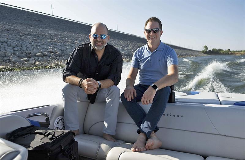 CEO Brandon Cotter with CTO Dr Powell Kinney aboard one of their test mules for the Alloy.Boats software - photo © Alloy Boats