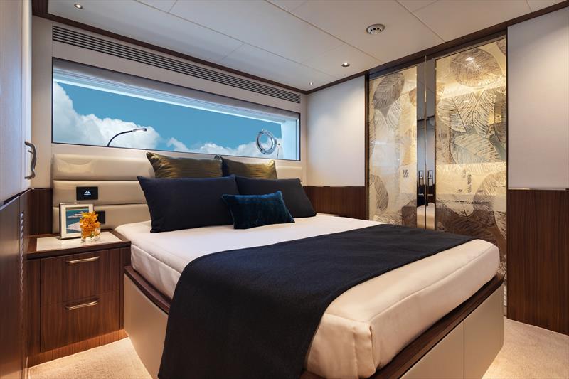 FD100 Hull 7 - Stbd VIP Stateroom handcrafted leaf pattern tempered glass photo copyright Horizon Yachts taken at  and featuring the Power boat class