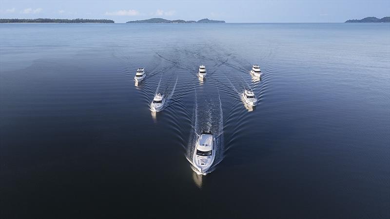 Maritimo S75 with siblings S55, and S600 in the row behind, and M60, M55, and M600 (LtoR) after that photo copyright Maritimo taken at  and featuring the Power boat class