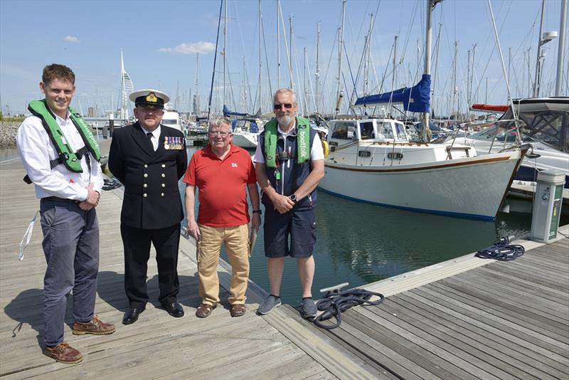 (L-R): Patrick Field, boatpoint yacht broker, Lt Simon Bush, Keith Gooch and Colin McLean, standing next to the donated boat, Alexandra - photo © Ross Lucas-Young