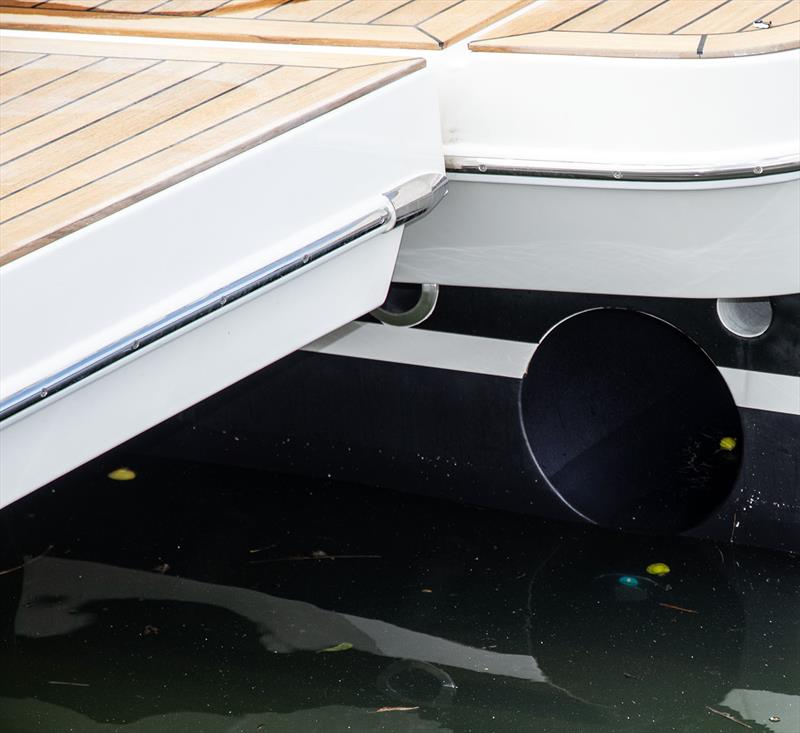 You're going to need an exhaust port like this when you have mtu V10s further up the line - Maritimo M75 photo copyright John Curnow taken at  and featuring the Power boat class