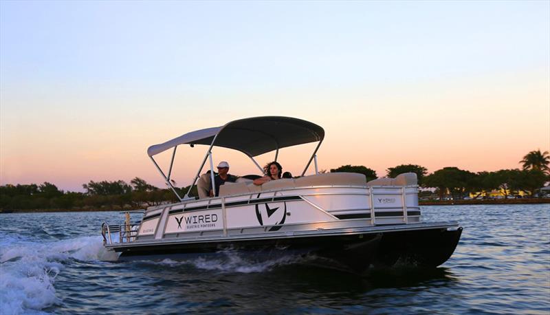 Electric wired pontoon photo copyright Vision Marine Technologies taken at  and featuring the Power boat class