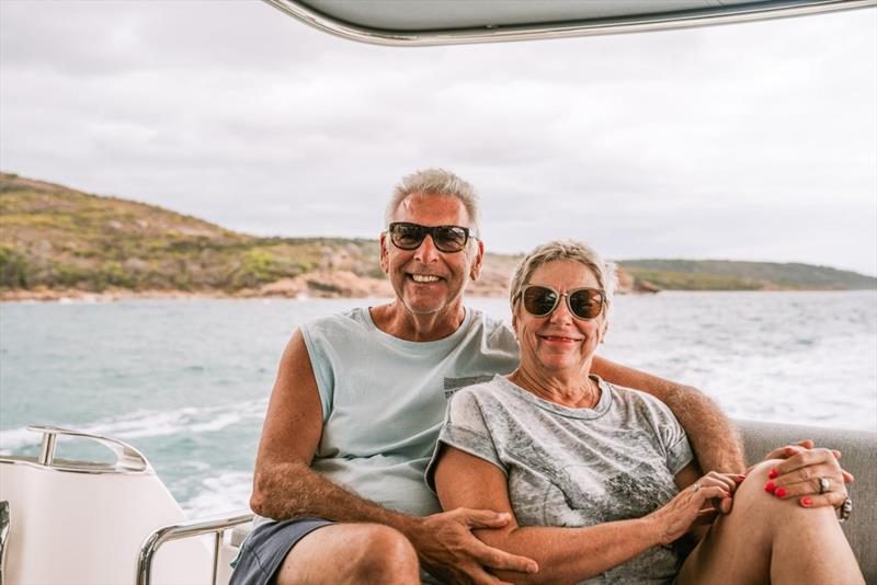 David and Ann Upstone took up the offer to get to know the island better with Ryan Lloyd, Dealer Principal at R Marine Perth - photo © Riviera Australia