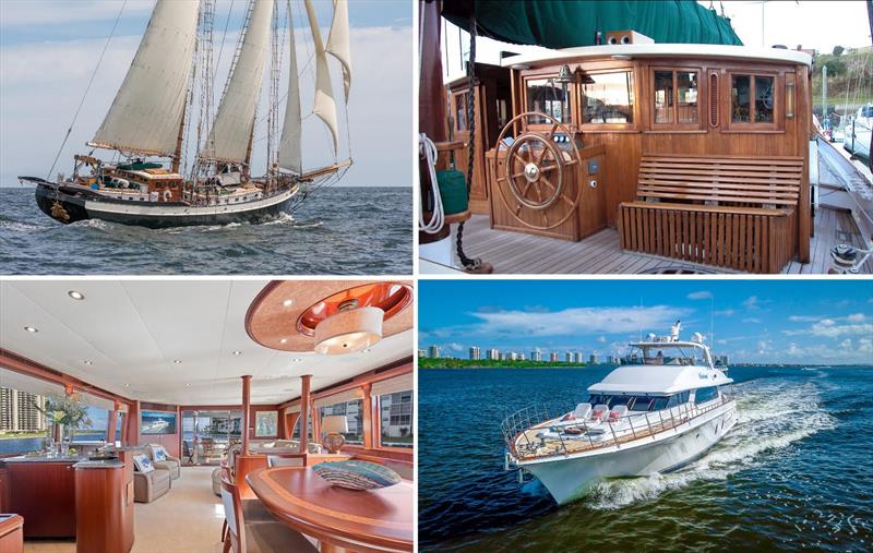 Clockwise from top left: The 91' S/Y Tree of Life and her steering station; the 90' M/Y Windward and her interior salon - photo © Media Pro International