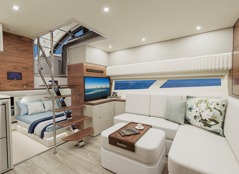 Living and accommodation deck with companionway – looking towards the lounge and aft cabin - photo © Riviera Australia