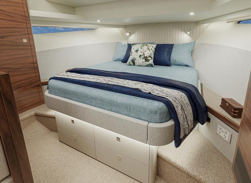 Your private master stateroom features ample storage, natural light and reverse-cycle air-conditioning - photo © Riviera Australia