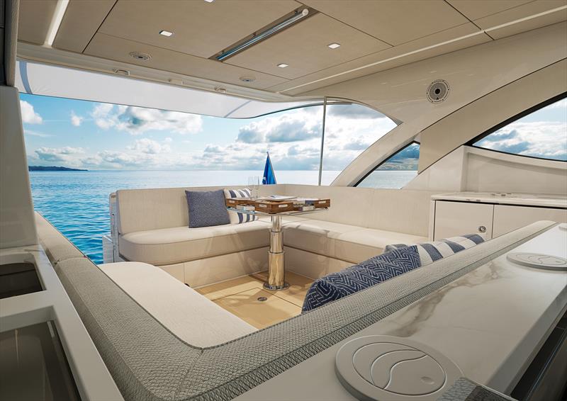 The sports deck combines the openness of a covered cockpit with the sanctuary of a saloon - photo © Riviera Australia