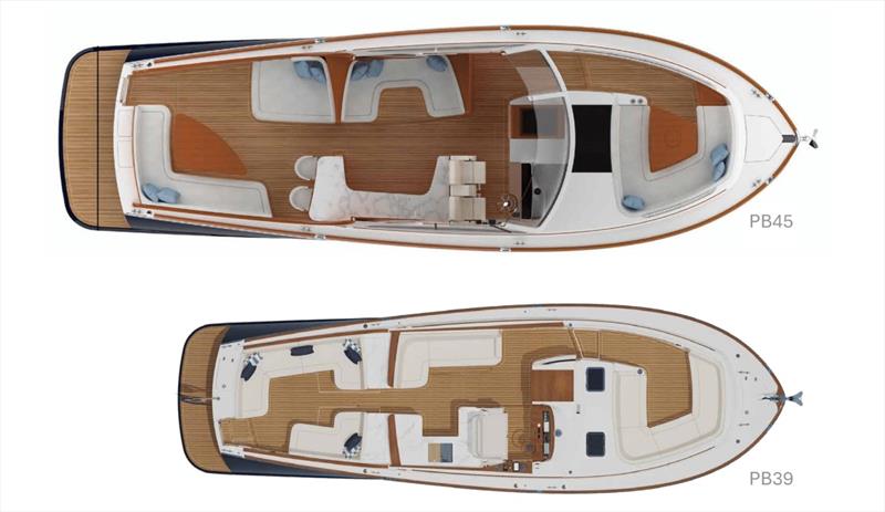 Picnic Boat 39 & Picnic Boat 45 - Deck Plan Comparison - photo © Hinckley Yachts