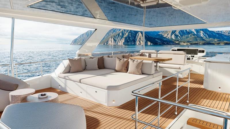 The bespoke interior of the first ILIAD 53F OffGrid Hybrid, created in collaboration with Baz Yacht Design - photo © ILIAD Catamarans 