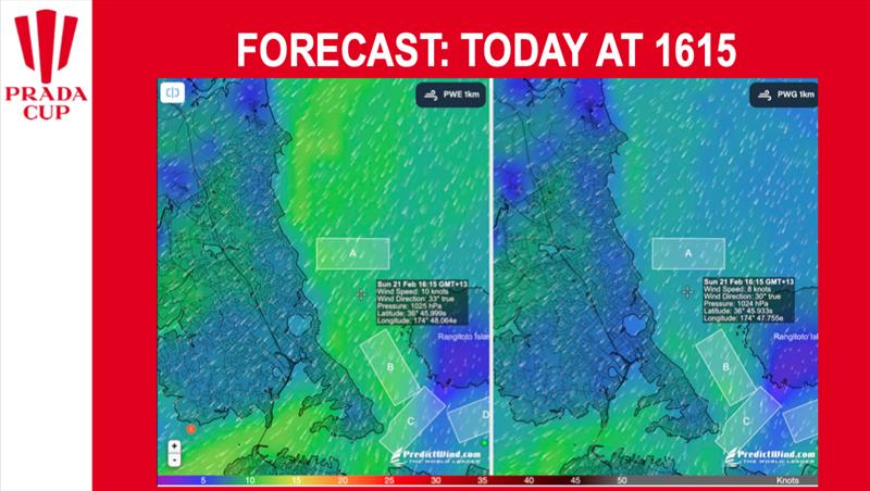 Wind at 1615hrs - February 21, 2021 - Prada Cup Finals - Day 4 - photo © Predictwind.com