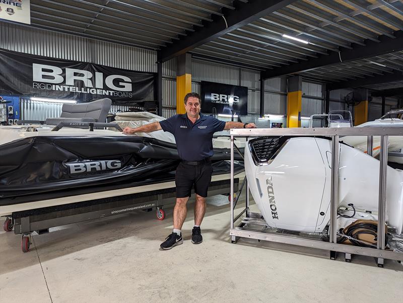 Ryan Slater Sirocco Qld fitting the BRIG Eagle 8 with the new Honda 350hp engine for SCIBS - photo © Sirocco Marine