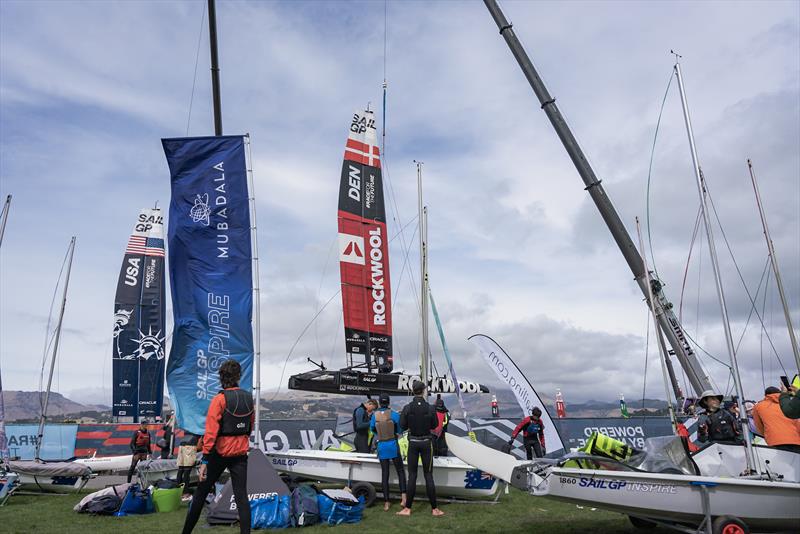 RS Fevas alongside the F50s in the SailGP Inspire program - Lyttelton - March 23, 2024 photo copyright Justin Mitchell taken at Naval Point Club Lyttelton and featuring the RS Feva class