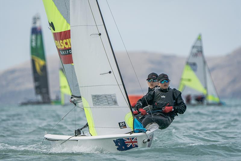 RS Fevas racing in the SailGP Inspire program - Lyttelton - March 23, 2024 photo copyright Justin Mitchell taken at Naval Point Club Lyttelton and featuring the RS Feva class