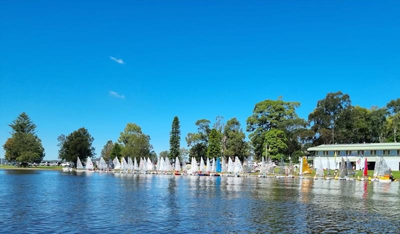 Sabots lined up along the foreshore at Teralba Amateur Sailing Club during the 58th Sabot National Championship photo copyright Rohan Nosworthy taken at Teralba Amateur Sailing Club and featuring the Sabot class