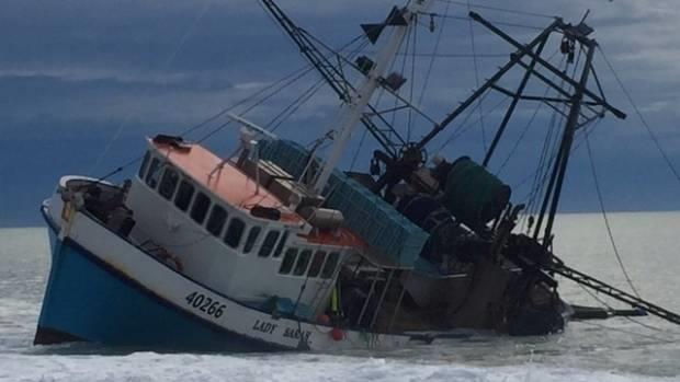 Lady Sarah aground at Kaitorete Spit near the entrance to Lake Ellesmere - photo © Stuff.co.nz