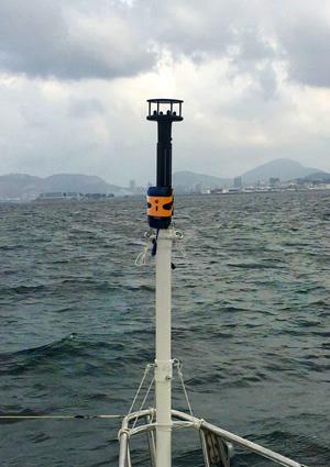 Windbot in position in clear breeze on the bow of a race committee vessel on one of the three courses on Guanabara Bay, 2016 Olympic Regatta photo copyright John Parrish taken at  and featuring the  class