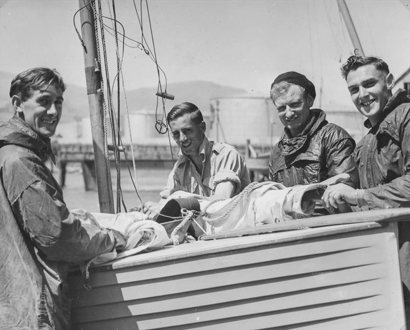 1955 Sanders Cup winners Graham, Ross Bassett, Jack Crop and Graeme Wilson with Frith - photo © Mander Family Archives