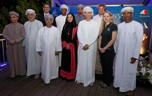 Front, left to right: Talib Omar from Majid Al Futtaim, Sheikh Rashid bin Saif Al Saadi, board member of The Wave, Muscat; His Excellency Mohammed Jawad Bin Hassan Suliman, board member of Oman Sail; Her Excellency Maitha Al Mahrouqi, the Undersecretary of the Ministry of Tourism and the Chairwoman of Oman Sail; His Excellency Engineer Sultan bin Hamdoon Al Harthi, Chairman of The Wave, Muscat; Sarah Ayton OBE; Nasser Al Mashari; Back, from left to right: Hawazen Esber, Chief Executive Officer T photo copyright Oman Sail taken at  and featuring the  class