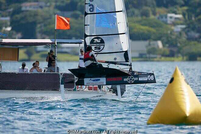 Bora Gulari, a former Moth World Champion, crosses the finish line in Hawaii, 2013. - 2015 Moth World Championship © Thierry Martinez http://www.thmartinez.com