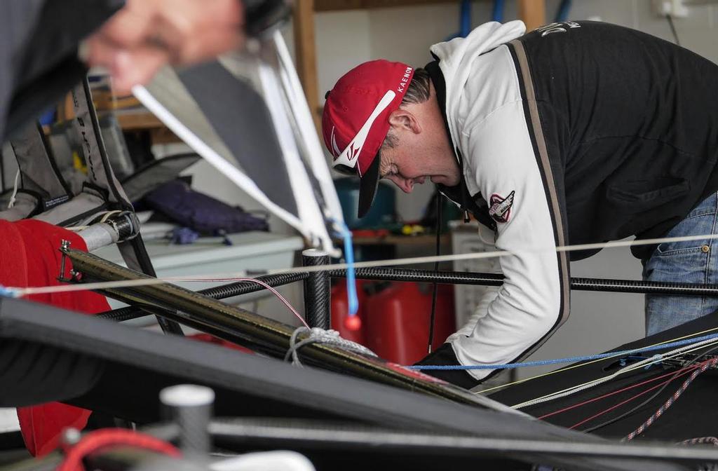 Glenn Ashby sets up his foiling Moth before the day’s training during the ETNZ camp. - 2015 Moth World Championship © Hamish Hooper/Emirates Team NZ http://www.etnzblog.com