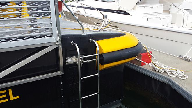 The back of Hart Marine's newest Pilot Boat, with the new Polyethylene buffer © Sarsha Barnard-Brown