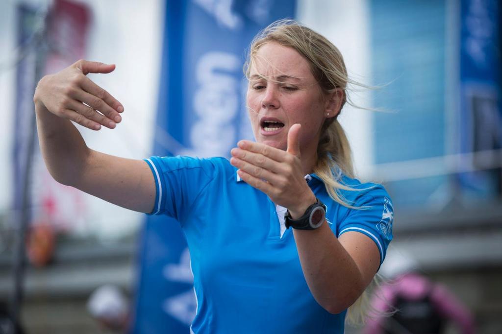 The Extreme Sailing Series 2015, Act 1, Singapore Sarah Ayton teaches young sailors about the Extreme 40 - photo © Lloyd Images / Extreme Sailing Series