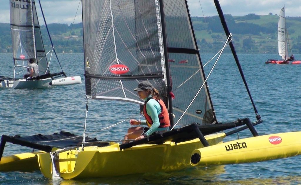 One of NZ's top boardsailors Justina Sellers mixes it up with the leaders - 2009 Ronstan NZ Weta Championship - photo © Chris Kitchen