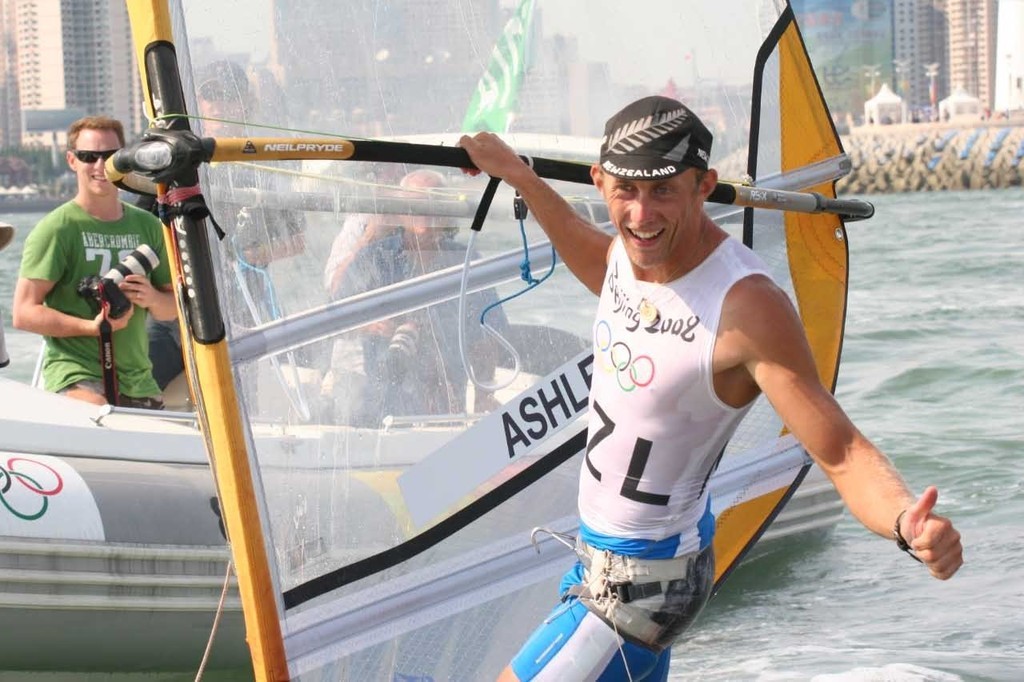 Tom Ashley - soon after winning the Gold medal in Qingdao Olympics, 2008 photo copyright Richard Gladwell www.photosport.co.nz taken at  and featuring the  class