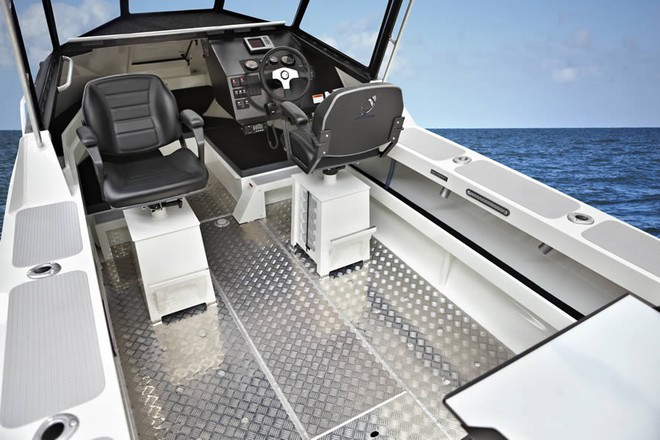 The treadplate cockpit is spacious and rugged enough for the toughest fishing © Sandman PR