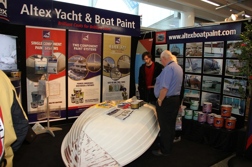 Ron Brown gives advice on the Altex Paints stand - 2012 Auckland On the Water Boat Show - photo © Richard Gladwell www.photosport.co.nz