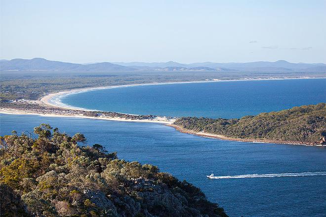Hawks Nest beach as seen from Tomaree Head. - 2016 NSWGFA Interclub Championship ©  John Curnow