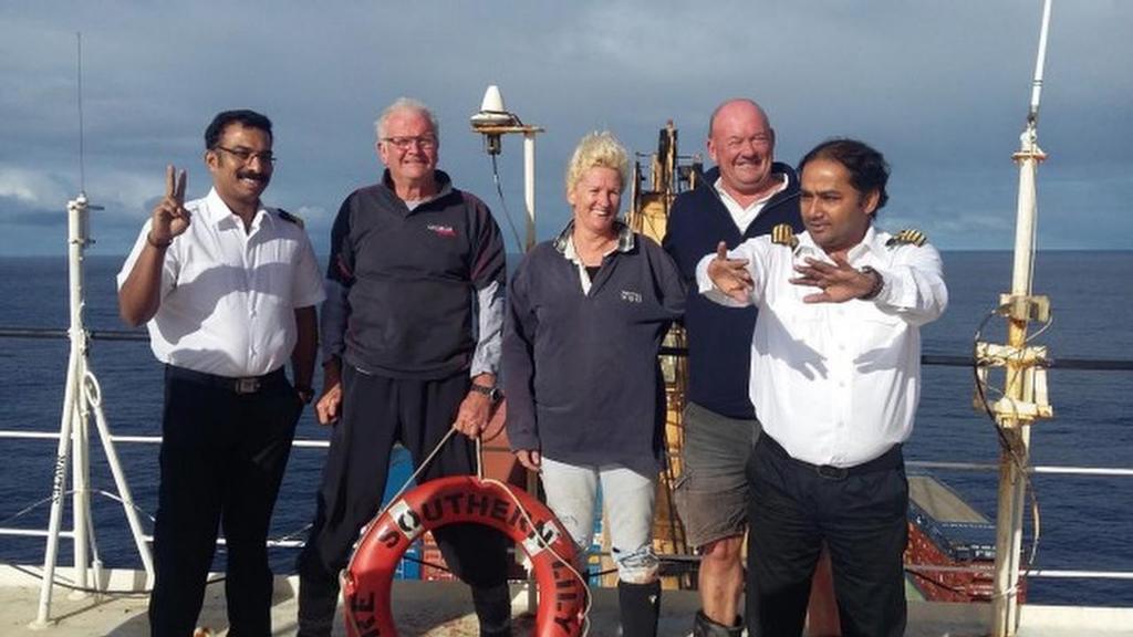 The three sailors rescued from the Platino aboard the containership Southern Lily - images supplied from the Southern Lily photo copyright Supplied . taken at  and featuring the  class