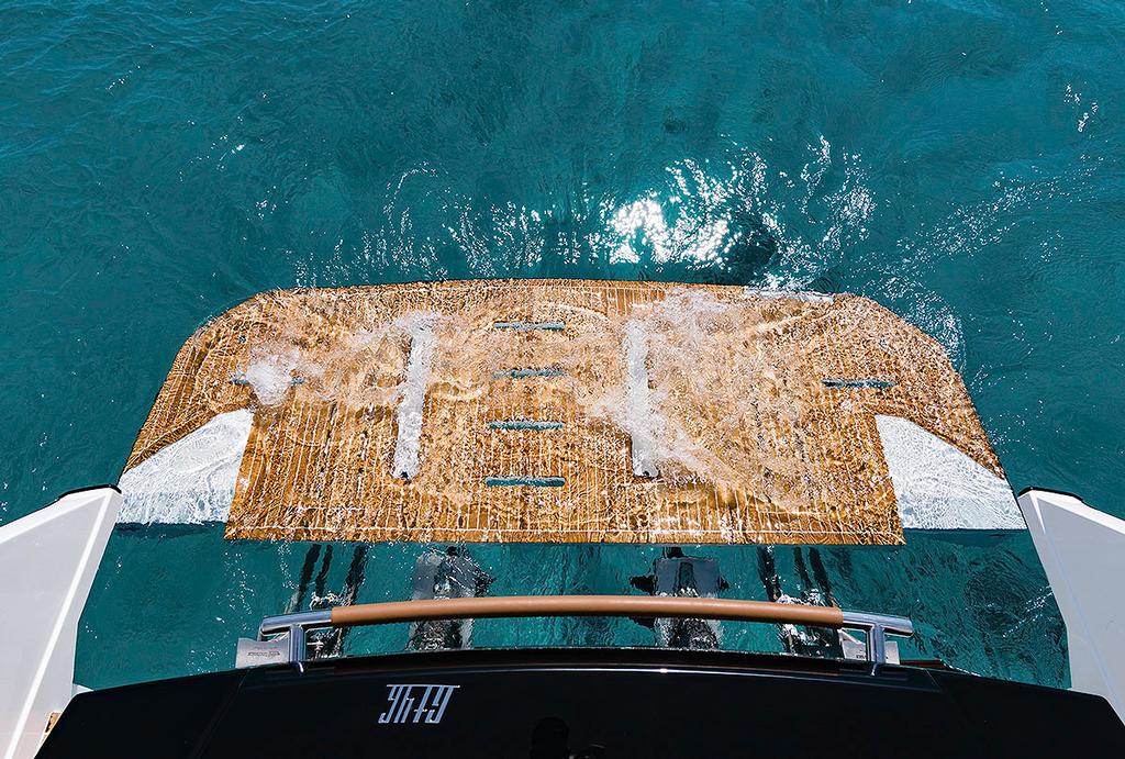 Hydraulic swim platform of the GT46 down. Photo Credit: Nicolas Claris © Beneteau http://www.beneteau.com/