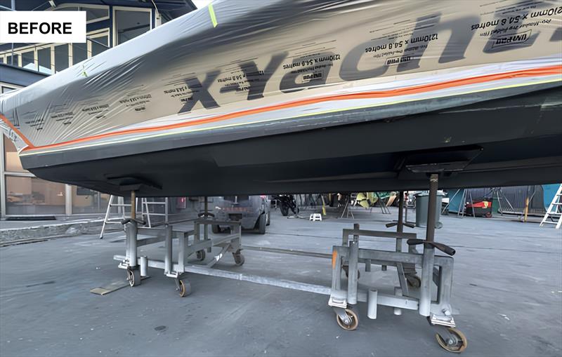 Before: 5+ layers of antifoul paint removed from the X-Yachts tender in 7 hours (4 hours dwell time) by Mac Marine using AXE Antifoul Paint Remover—zero scraping, zero solvents, zero sandblasting, and zero hull damage - photo © Scandinavian Marine