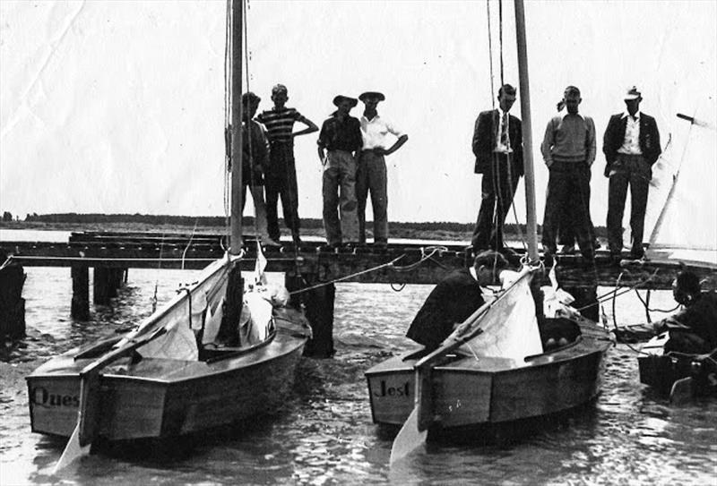 Graham Manders Quest with Peter Mander's Quest - Canterbury's two boat testing program in Sharpies led to a Gold medal at the 1956 Olympic Regatta photo copyright Jim Bolland taken at Pleasant Point Yacht Club and featuring the Sharpie class