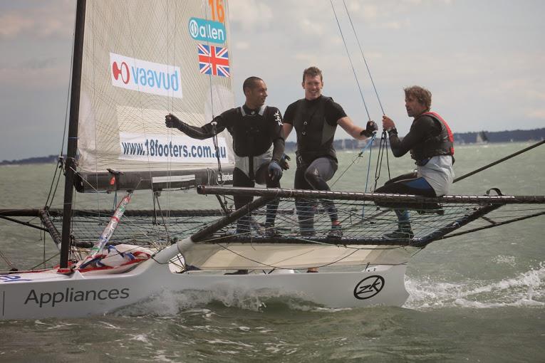 Simon Hiscox, Nick Murray & Pete Perera win the 18ft Skiff nationals at GJW Direct SailFest photo copyright SailRacer taken at  and featuring the 18ft Skiff class