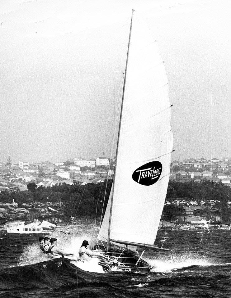 Bob Holmes-led Travelodge plows through a Nor'Easter on Sydney Harbour in the 1960s photo copyright Archive taken at Australian 18 Footers League and featuring the 18ft Skiff class