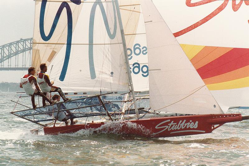 Stubbies races across Sydney Harbour photo copyright Frank Quealey taken at Australian 18 Footers League and featuring the 18ft Skiff class