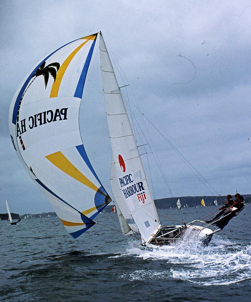 Pacific Harbour Fiji introduced small 'wings' to extend the crew weight further out from the hull photo copyright Bob Ross taken at Australian 18 Footers League and featuring the 18ft Skiff class