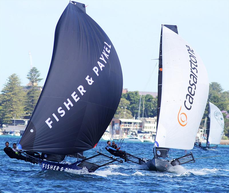Spinnaker run in Race 2 - 18ft Skiffs: Spring Championship photo copyright Frank Quealey taken at Australian 18 Footers League and featuring the 18ft Skiff class