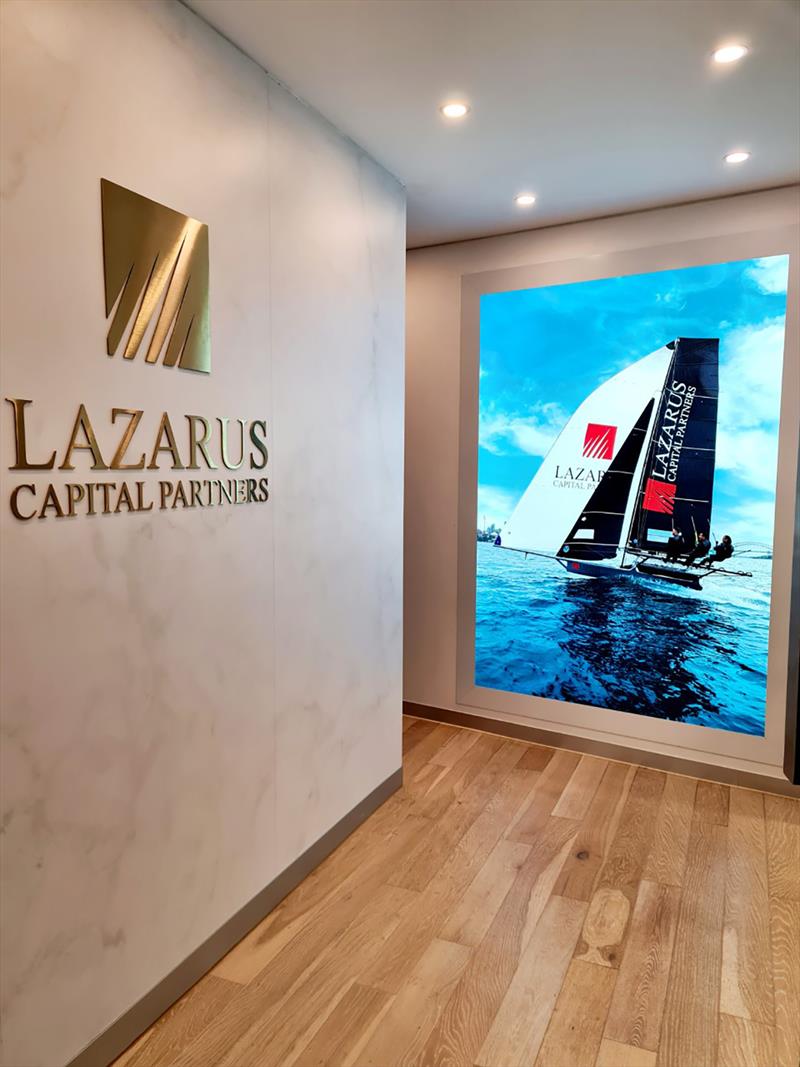 The office entrance to Lazarus Capital Partners backs up the support MD Dale Klynhout and his team have for the 18s partnership photo copyright Lazarus Capital Partners taken at Australian 18 Footers League and featuring the 18ft Skiff class