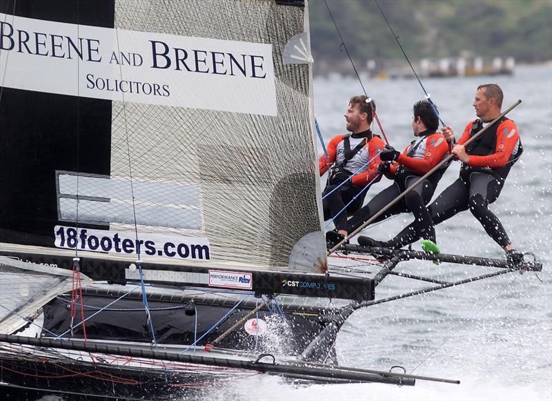 18ft Skiff NSW Championship Race 2: Finport Finance crew on the second run into Obelisk Bay photo copyright Frank Quealey taken at Australian 18 Footers League and featuring the 18ft Skiff class