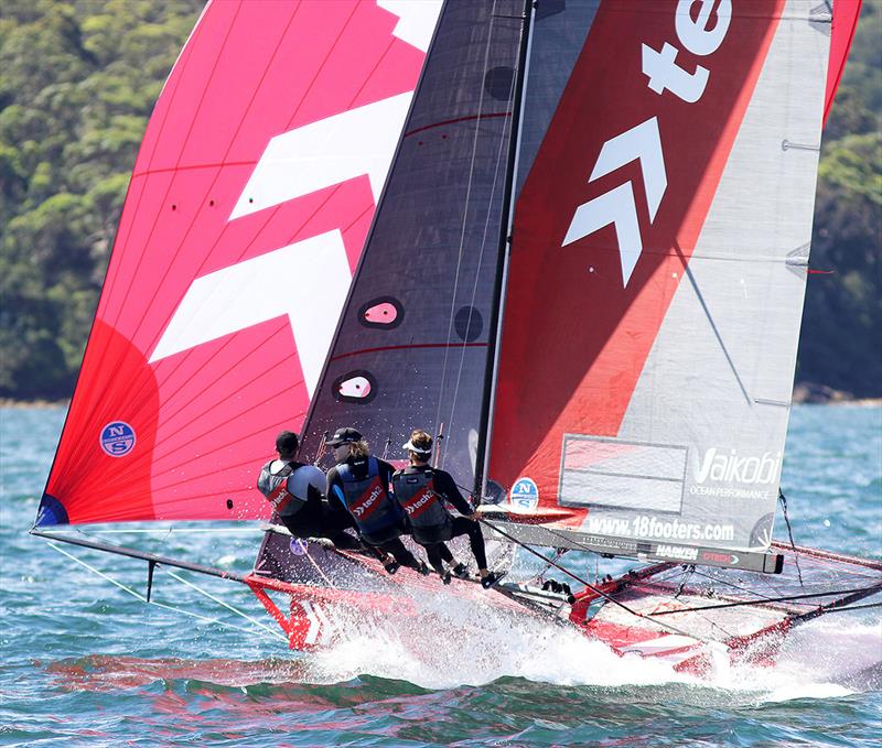 Tech2 crew chase the leaders early in the race - 18ft Skiff NSW Championship on Sydney Harbour - Race 7 photo copyright Frank Quealey taken at Australian 18 Footers League and featuring the 18ft Skiff class