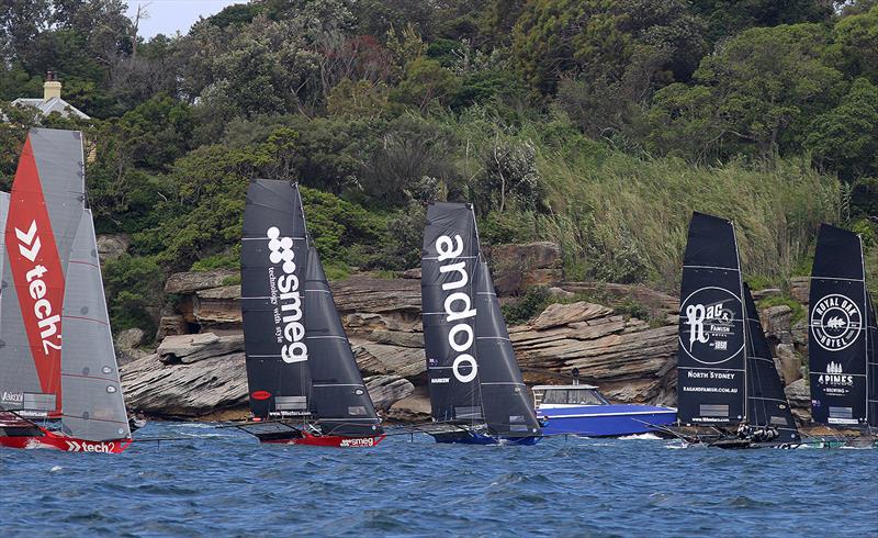 Racing to the windward mark - 18ft Skiff NSW Championship on Sydney Harbour - Race 7 photo copyright Frank Quealey taken at Australian 18 Footers League and featuring the 18ft Skiff class