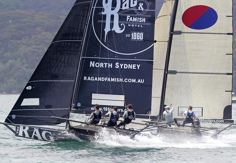 Leaders at the windward mark in Rose Bay - 18ft Skiff NSW Championship on Sydney Harbour - Race 7 photo copyright Frank Quealey taken at Australian 18 Footers League and featuring the 18ft Skiff class