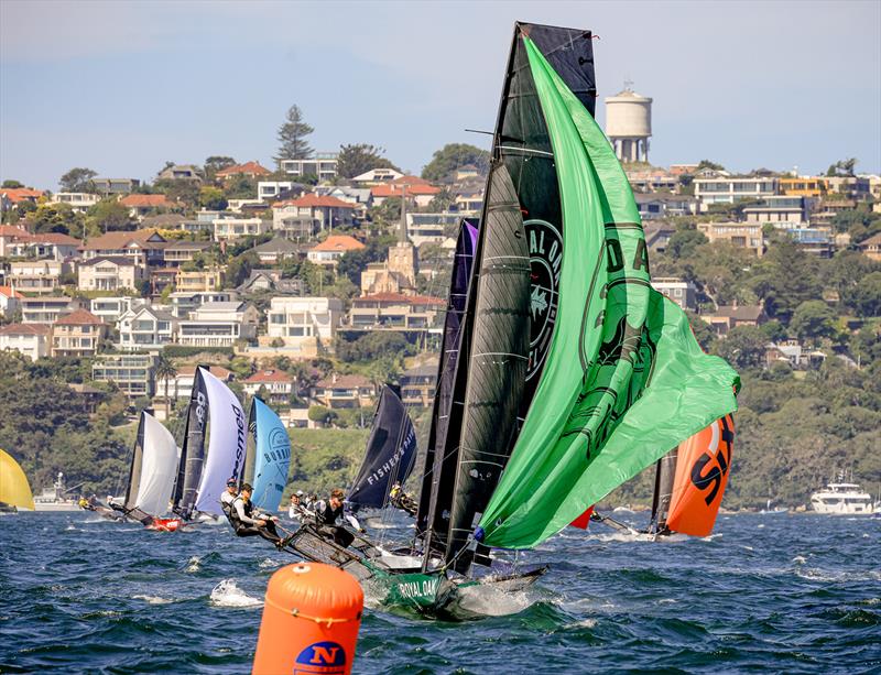 18ft Skiff 2024 JJ Giltinan Championship Race 2: Approaching the bottom mark photo copyright SailMedia taken at Australian 18 Footers League and featuring the 18ft Skiff class